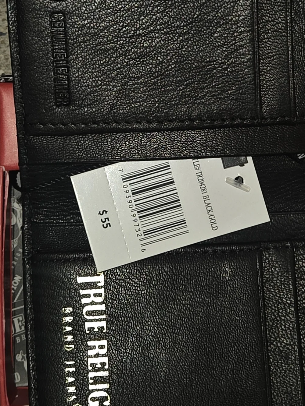 True Religion Black Textured Leather Bifold Wallet with Gold Logo